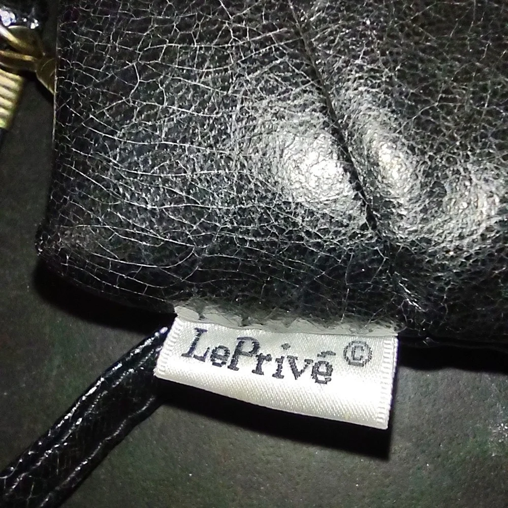 Le Privé Holiday Fair 70s/80s Elegant Black Faux Leather Purse Crossbody Clutch